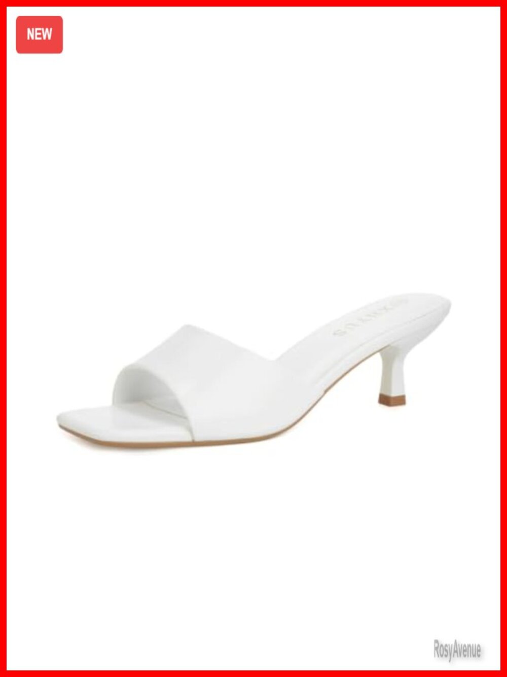 Faux Leather Square Toe Kitten Heel Slip On Mule Sandals